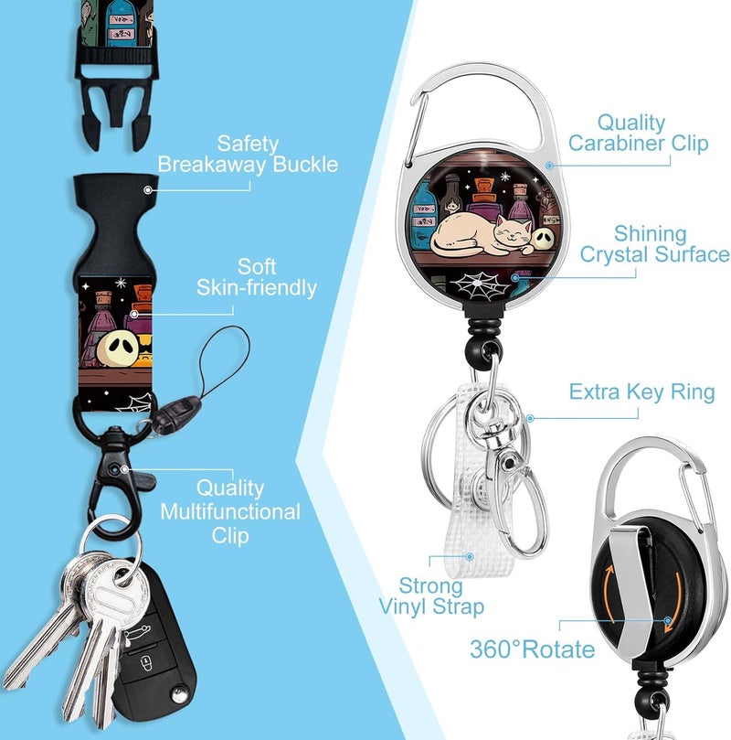 Piefly Lanyards for Id Badges, Magic Cat Badge Holder with Retractable Reel Belt Clip, Work Name Tag Lanyard Vertical ID Card Protector Case for Women Nurse Nursing Doctor Teacher Student - Image 4